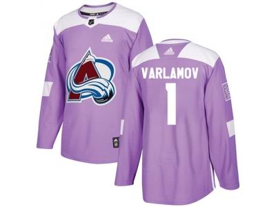 Youth Adidas Colorado Avalanche #1 Semyon Varlamov Purple Authentic Fights Cancer Stitched NHL Jersey