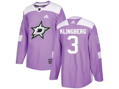 Youth Adidas Dallas Stars #3 John Klingberg Purple Authentic Fights Cancer Stitched NHL Jersey