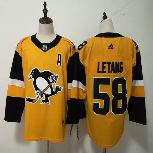 Youth Adidas Penguins #58 Kris Letang Yellow Alternate Stitched NHL Jersey