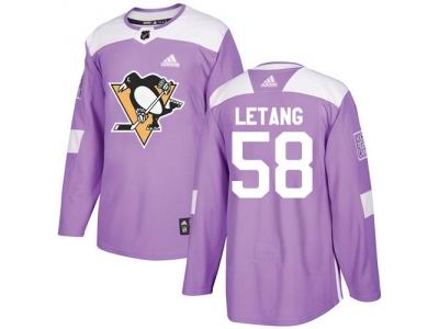 Youth Adidas Pittsburgh Penguins #58 Kris Letang Purple Authentic Fights Cancer Stitched NHL Jersey