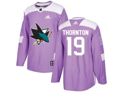 Youth Adidas San Jose Sharks #19 Joe Thornton Purple Authentic Fights Cancer Stitched NHL Jersey