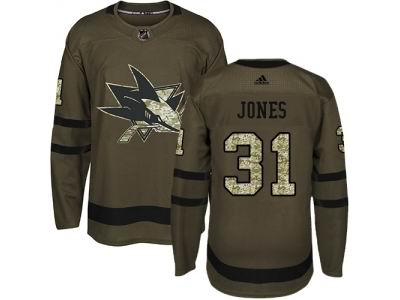 Youth Adidas San Jose Sharks #31 Martin Jones Green Salute to Service NHL Jersey