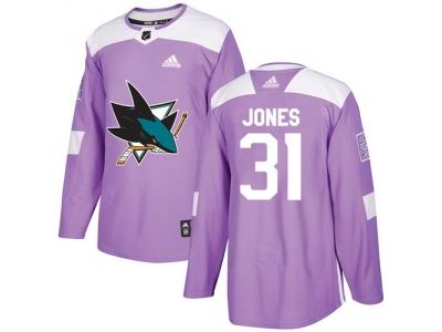 Youth Adidas San Jose Sharks #31 Martin Jones Purple Authentic Fights Cancer Stitched NHL Jersey