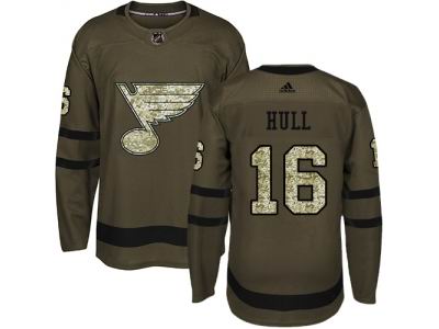 Youth Adidas St. Louis Blues #16 Brett Hull Green Salute to Service Stitched NHL Jersey