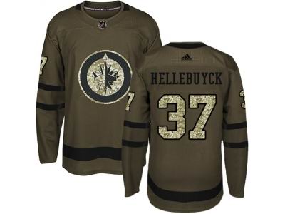 Youth Adidas Winnipeg Jets #37 Connor Hellebuyck Green Salute to Service Jersey