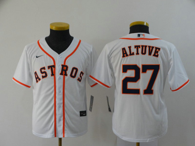 Youth Astros 27 Jose Altuve White Youth 2020 Nike Cool Base Jersey