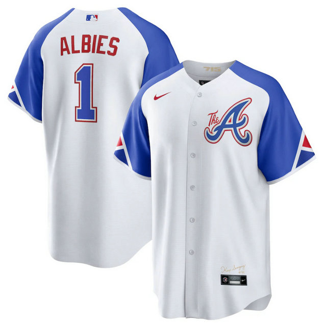 Youth Atlanta Braves #1 Ozzie Albies White 2023 City Connect Stitched Baseball Jersey