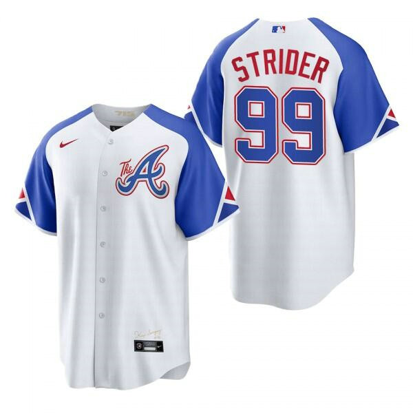 Youth Atlanta Braves #99 Spencer Strider White 2023 City Connect Stitched Baseball Jersey