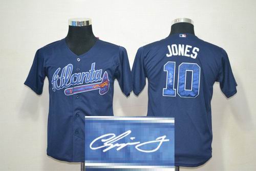 Youth Atlanta Braves 10# Chipper Jones blue signature Jersey