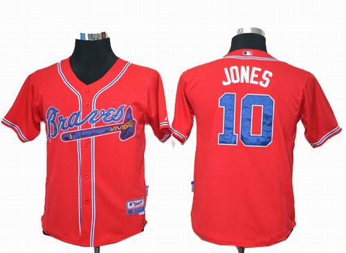 Youth Atlanta Braves 10# Chipper Jones red cool base Jersey