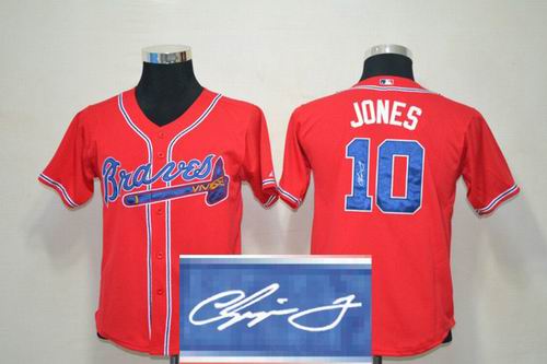 Youth Atlanta Braves 10# Chipper Jones red signature Jersey
