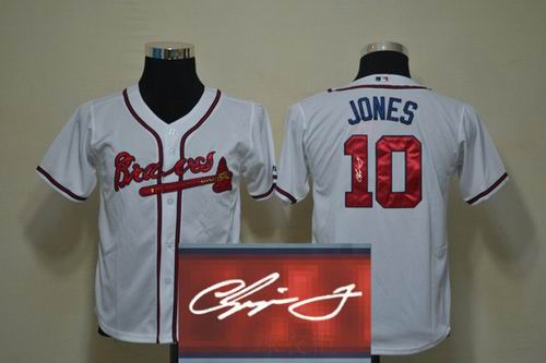 Youth Atlanta Braves 10# Chipper Jones white signature Jersey