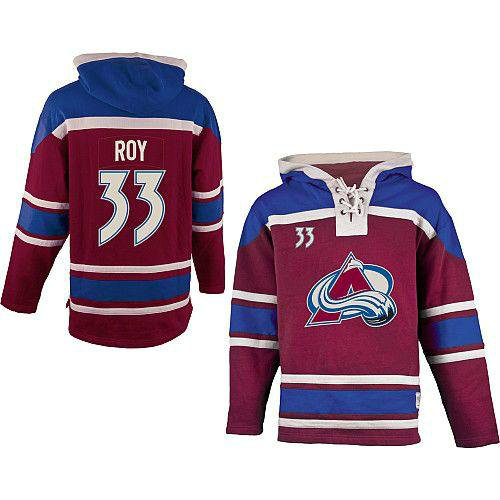 Youth Avalanche #33 Patrick Roy Red Sawyer Hooded Sweatshirt Stitched NHL Jersey