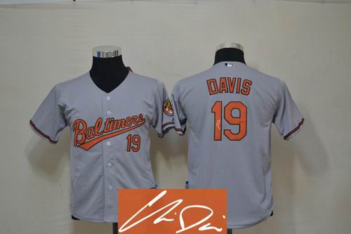 Youth Baltimore Orioles #19 Chris Davis grey Signature Jersey