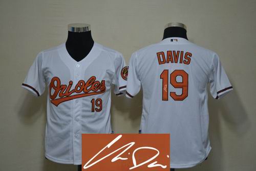Youth Baltimore Orioles #19 Chris Davis white Signature Jersey
