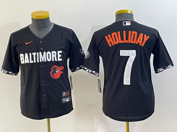 Youth Baltimore Orioles #7 Jackson Holliday Black 2023 City Connect Cool base jerseys 3