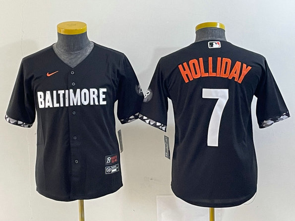 Youth Baltimore Orioles #7 Jackson Holliday Black 2023 City Connect Cool base jerseys