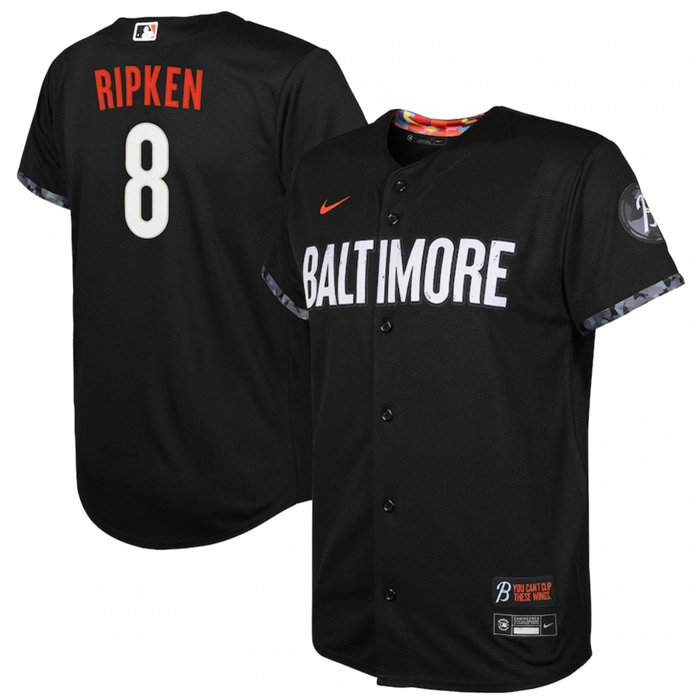 Youth Baltimore Orioles #8 Cal Ripken Black 2023 City Connect Stitched Baseball Jersey
