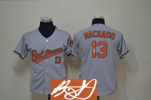 Youth Baltimore Orioles 13# Manny Machado grey Signature Jersey
