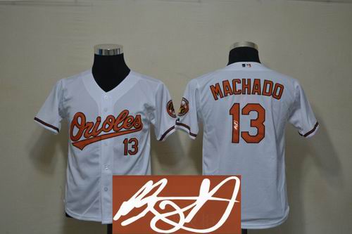 Youth Baltimore Orioles 13# Manny Machado white Signature Jersey