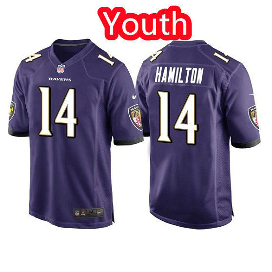 Youth Baltimore Ravens #14 Kyle Hamilton Purple Stitched Jersey