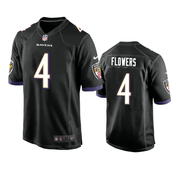 Youth Baltimore Ravens #4 Zay Flowers Black Stitched Game Jersey