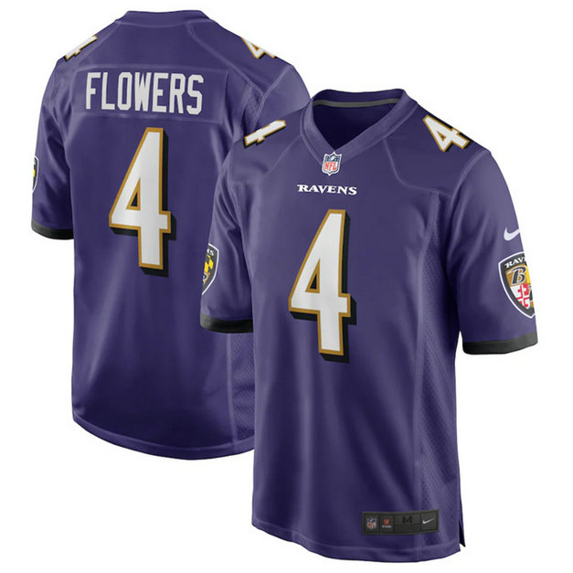 Youth Baltimore Ravens #4 Zay Flowers Purple Stitched Game Jersey