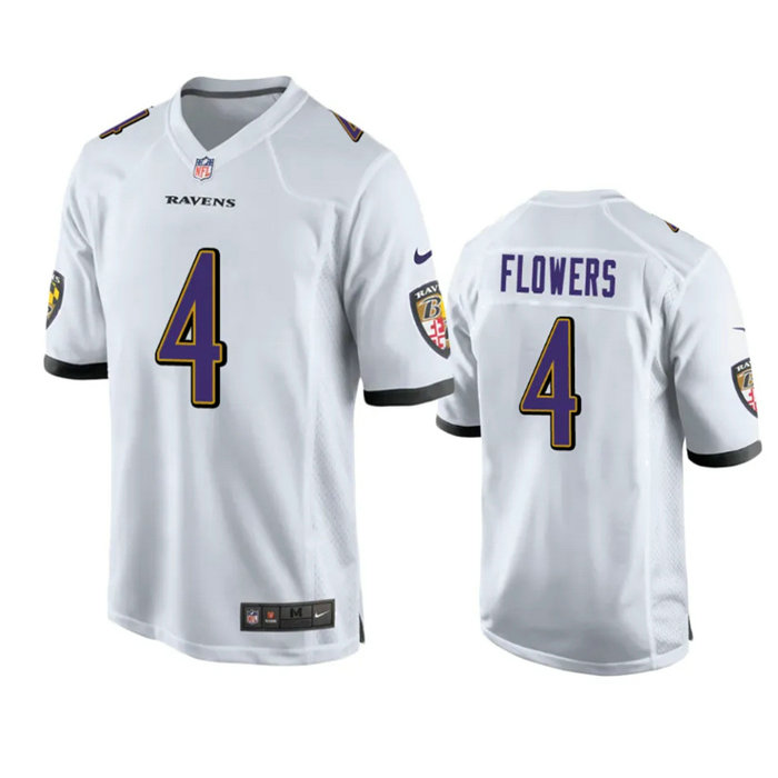 Youth Baltimore Ravens #4 Zay Flowers White Stitched Game Jersey