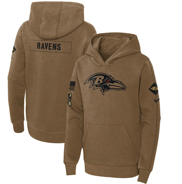 Youth Baltimore Ravens 2023 Brown Salute To Service Pullover Hoodie