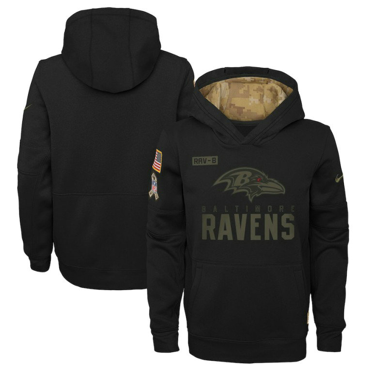 Youth Baltimore Ravens Nike Youth 2020 Salute to Service Pullover Performance Hoodie Black