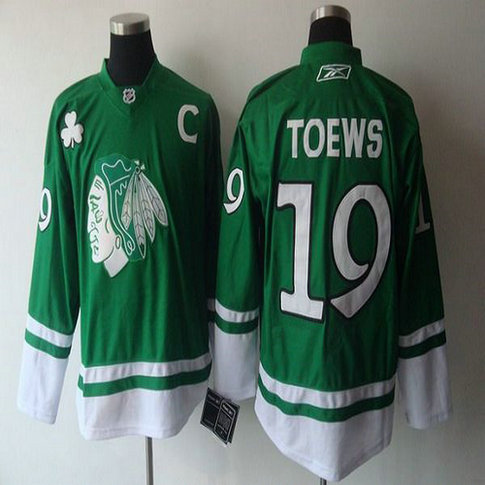 Youth Blackhawks #19 Jonathan Toews Green St. Patty's Day Stitched NHL Jersey