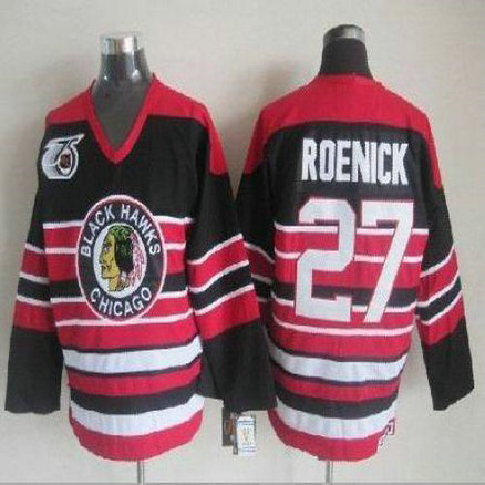 Youth Blackhawks #27 Jeremy Roenick Red Black 75TH CCM Stitched NHL Jersey
