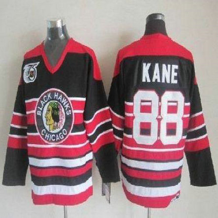 Youth Blackhawks #88 Patrick Kane Red Black 75TH CCM Stitched NHL Jersey