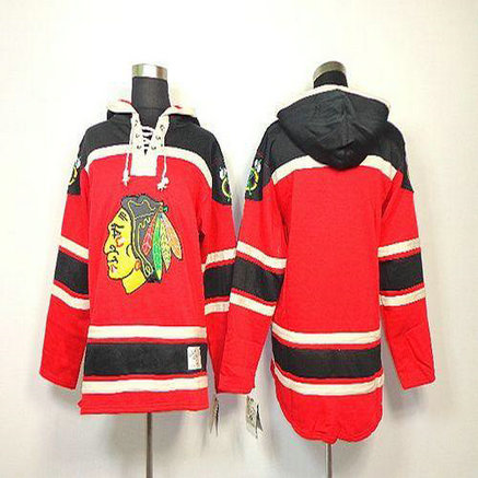 Youth Blackhawks Blank Red Sawyer Hooded Sweatshirt Stitched NHL Jersey