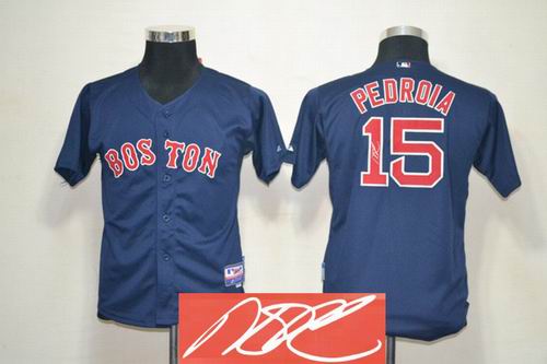 Youth Boston Red Sox 15# Dustin Pedroia blue signature jerseys