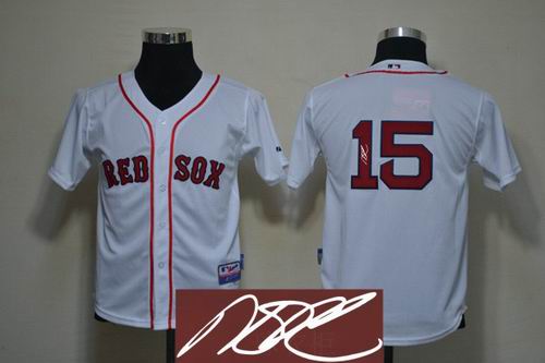 Youth Boston Red Sox 15# Dustin Pedroia white signature jerseys