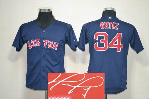 Youth Boston Red Sox 34# David Ortiz blue signature jerseys