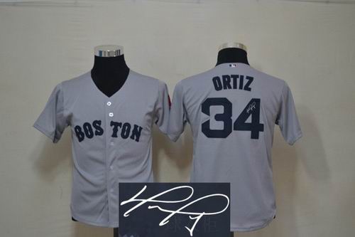 Youth Boston Red Sox 34# David Ortiz grey signature jerseys