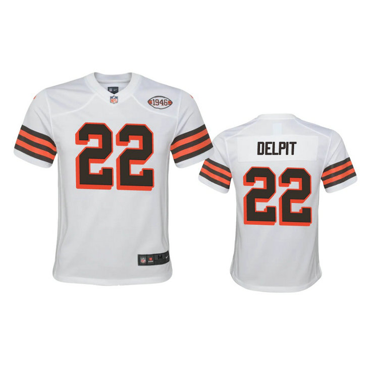 Youth Browns #22 Grant Delpit Nike 1946 Collection Alternate Game Limited NFL Jersey - White