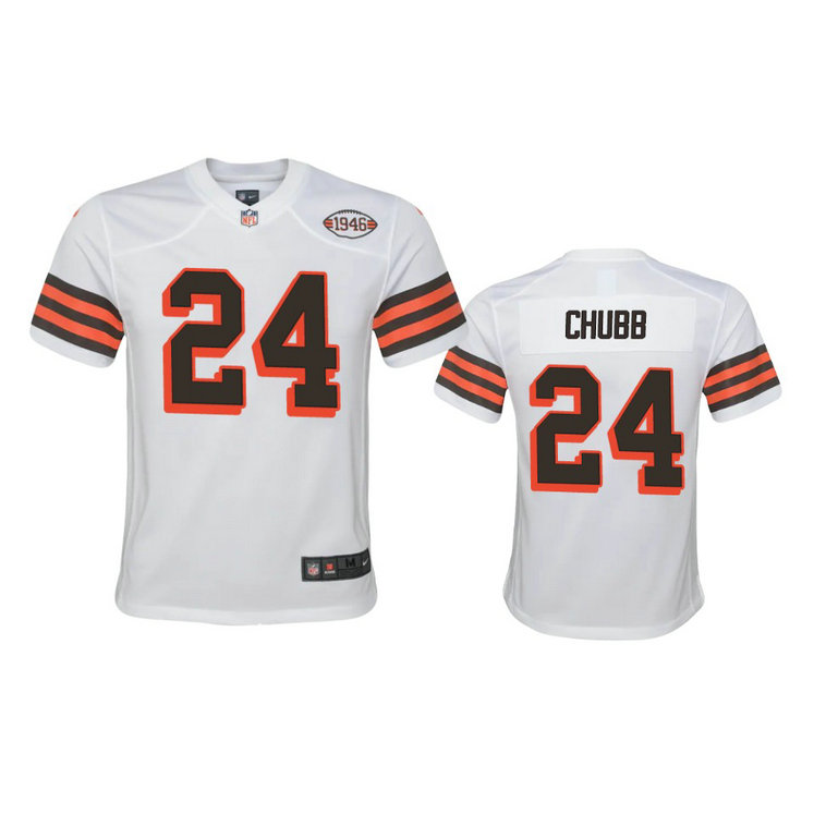 Youth Browns #24 Nick Chubb Nike 1946 Collection Alternate Game Limited NFL Jersey - White