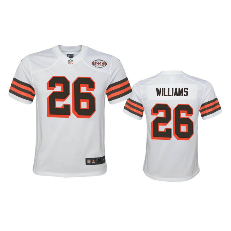 Youth Browns #26 Greedy Williams Nike 1946 Collection Alternate Game Limited NFL Jersey - White