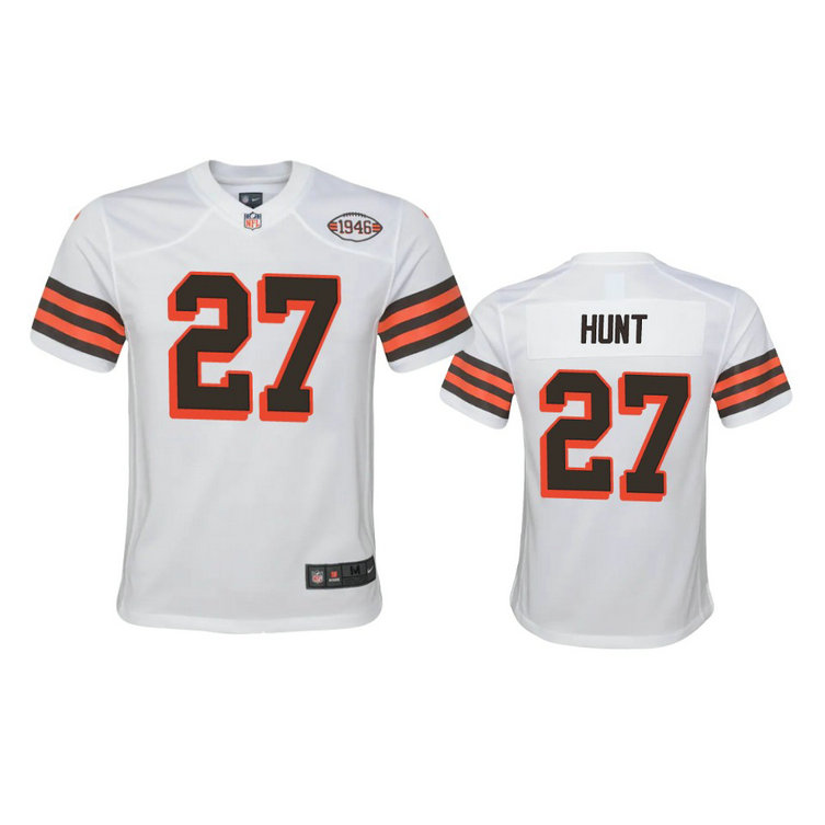 Youth Browns #27 Kareem Hunt Nike 1946 Collection Alternate Game Limited NFL Jersey - White