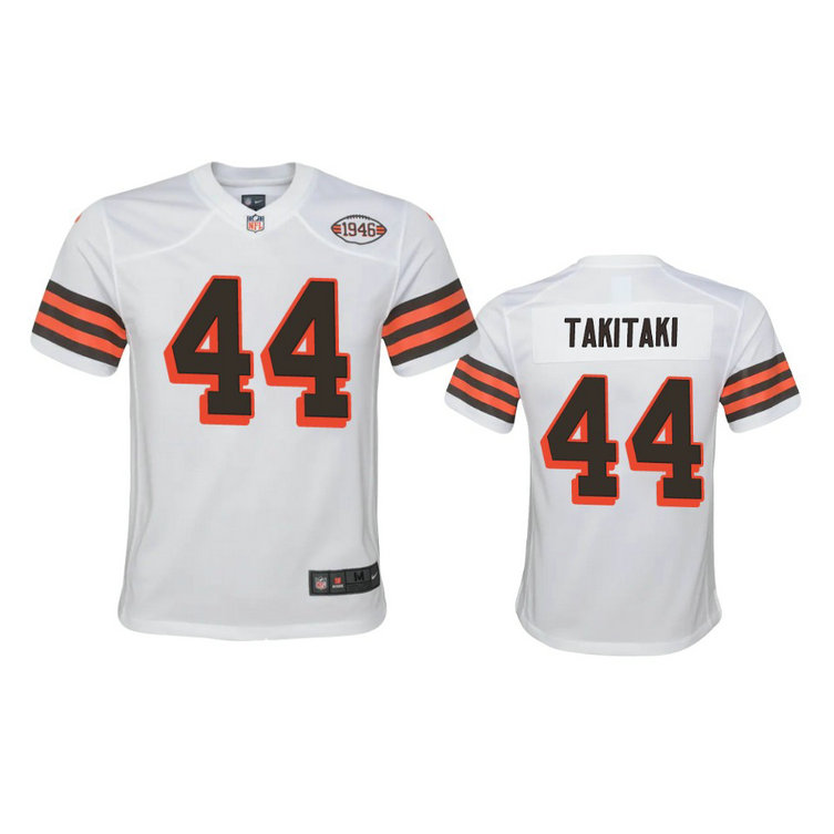 Youth Browns #44 Sione Takitaki Nike 1946 Collection Alternate Game Limited NFL Jersey - White