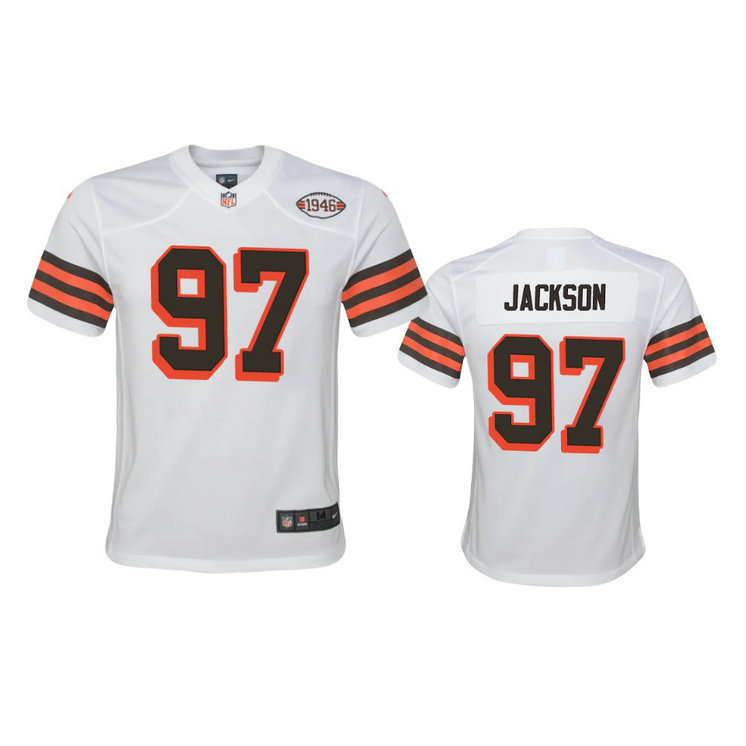 Youth Browns #97 Malik Jackson Nike 1946 Collection Alternate Game Limited NFL Jersey - White