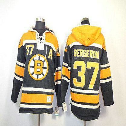 Youth Bruins #37 Patrice Bergeron Black Sawyer Hooded Sweatshirt Stitched NHL Jersey