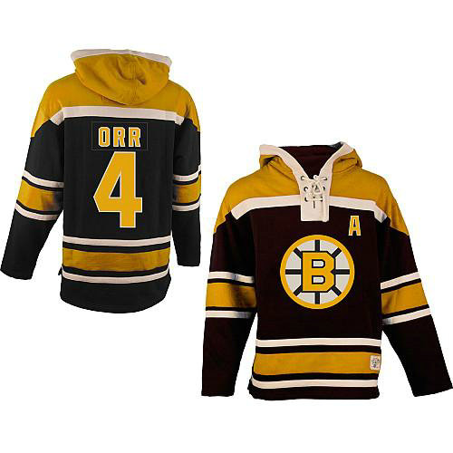 Youth Bruins #4 Bobby Orr Black Sawyer Hooded Sweatshirt Stitched NHL Jersey