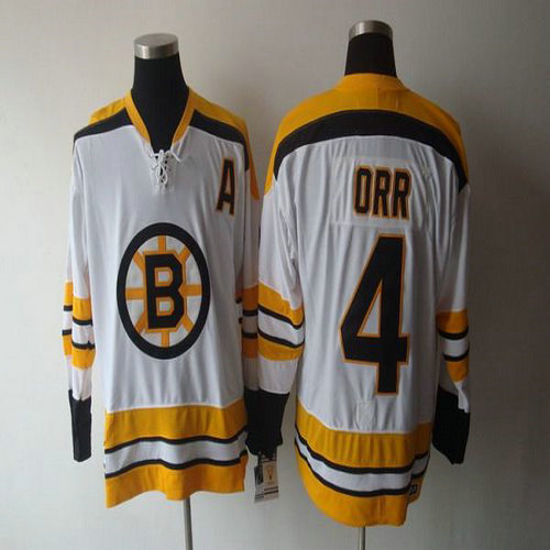 Youth Bruins #4 Bobby Orr CCM Throwback White Stitched NHL Jersey