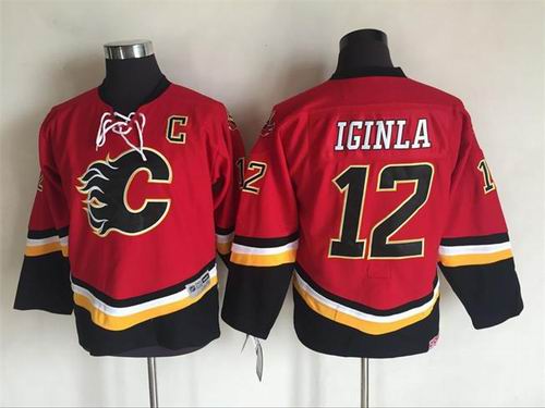 Youth Calgary Flames #12 Jarome Iginla Red Black Throwback Jerseys