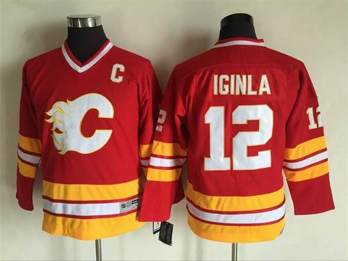 Youth Calgary Flames #12 Jarome Iginla red CCM Throwback Jersey