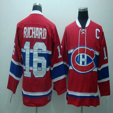 Youth Canadiens #16 Henri Richard Stitched Red CH CCM Throwback NHL Jersey